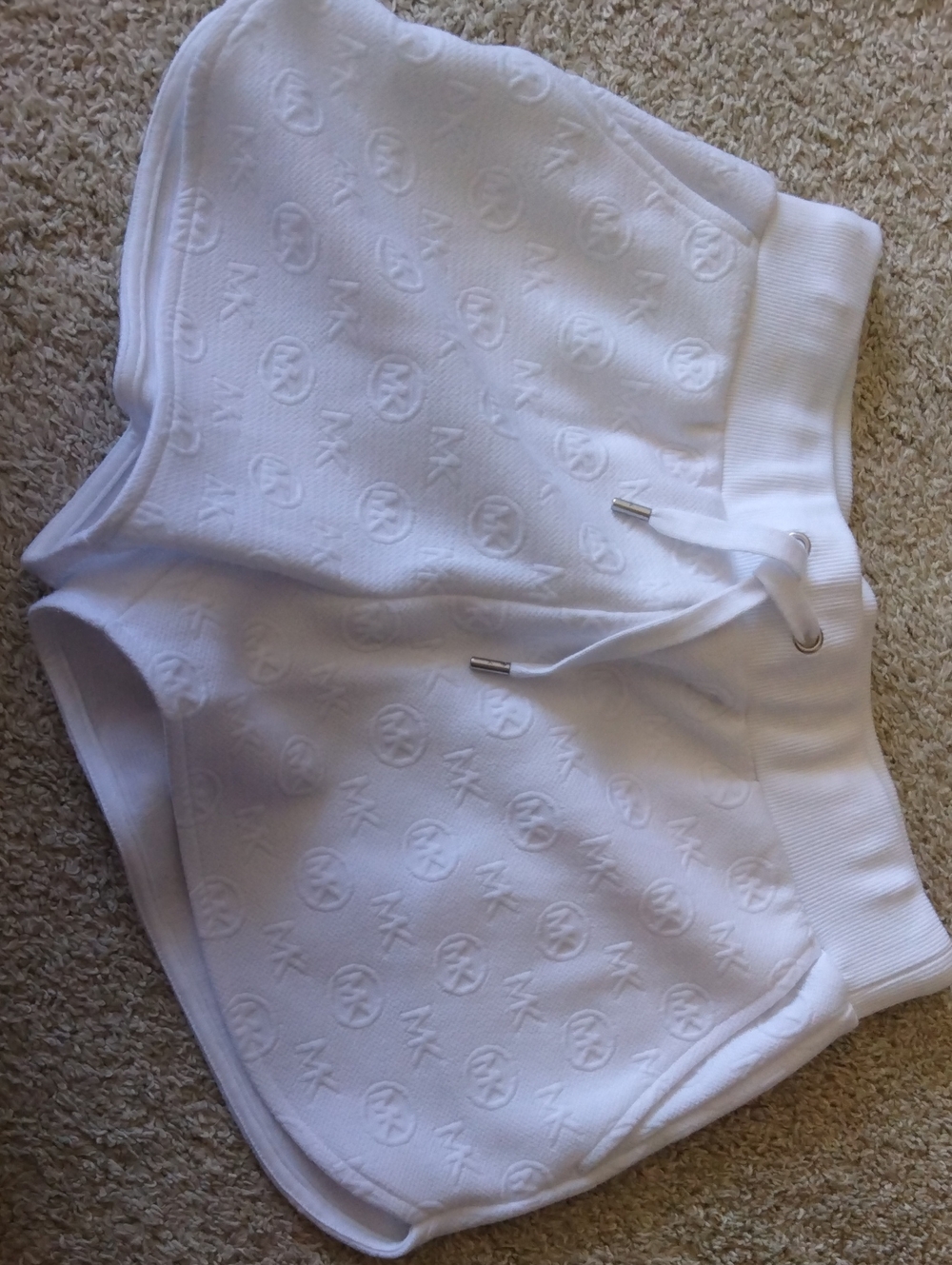 Michael Kors White Embossed MK Logo Athletic Shorts